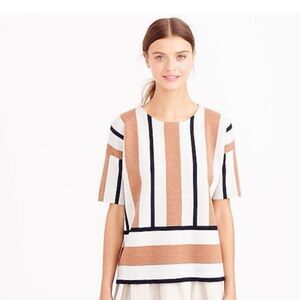 J Crew Stripe Short-Sleeve Sweater 100% Merino Wool Size XS